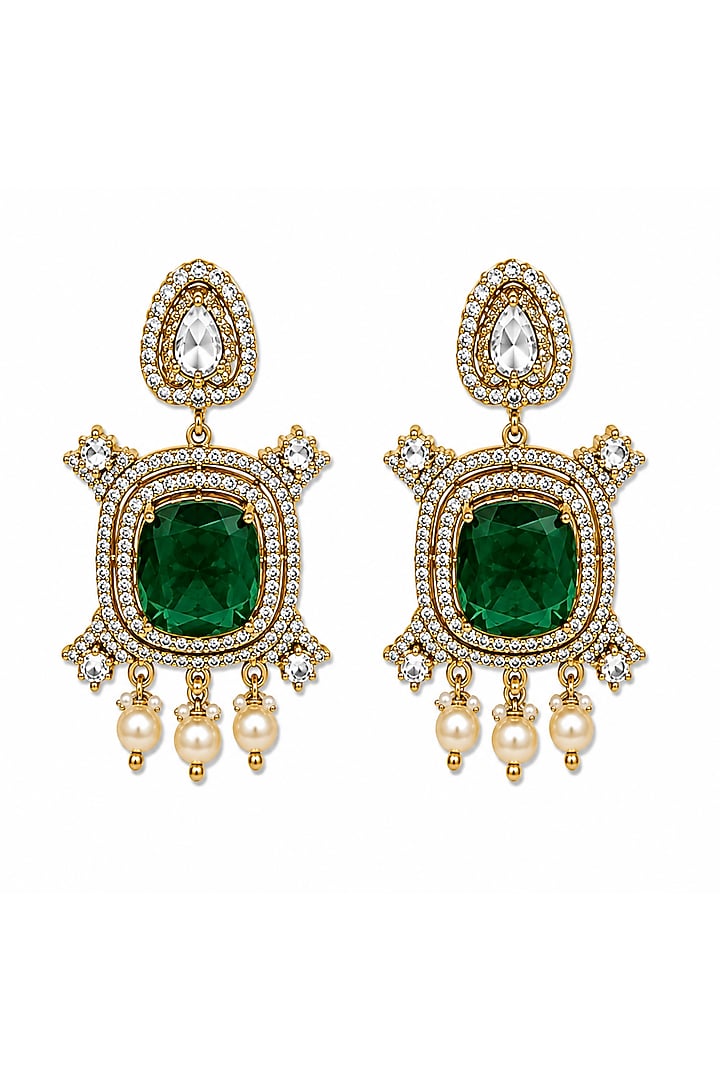 Gold Plated Moissanite Polki & Emerald Green Stone Choker Necklace Set by Vivinia By Vidhi Mehra at Pernia's Pop Up Shop