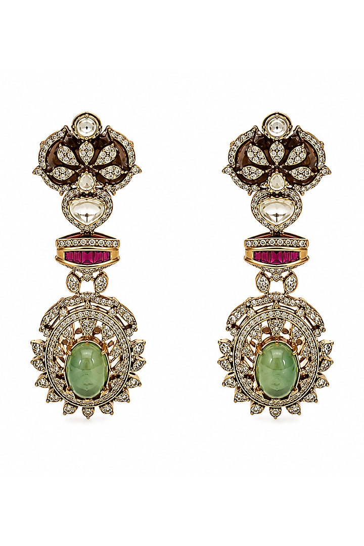 Gold Plated Moissanite Polki & Multi-Colored Stone Necklace Set by Vivinia By Vidhi Mehra at Pernia's Pop Up Shop