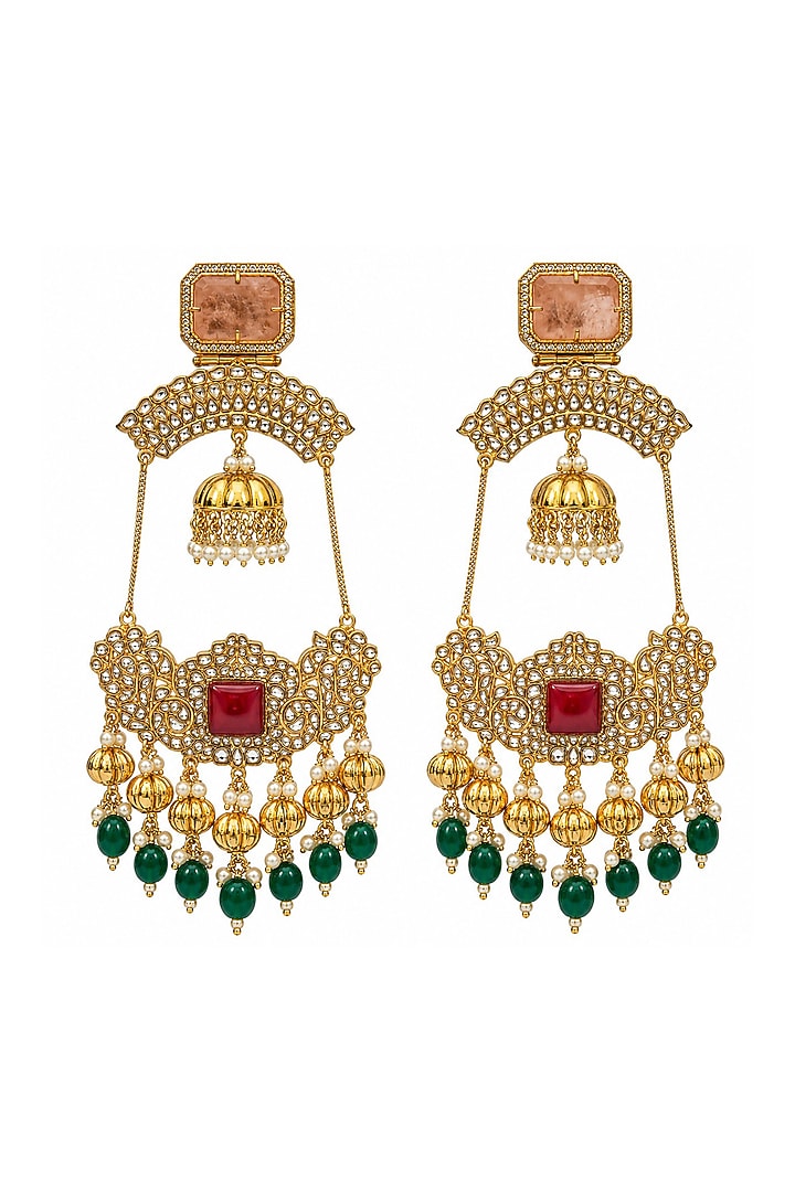Gold Plated Kundan Polki & Ruby Stone Dangler Earrings by Vivinia By Vidhi Mehra at Pernia's Pop Up Shop
