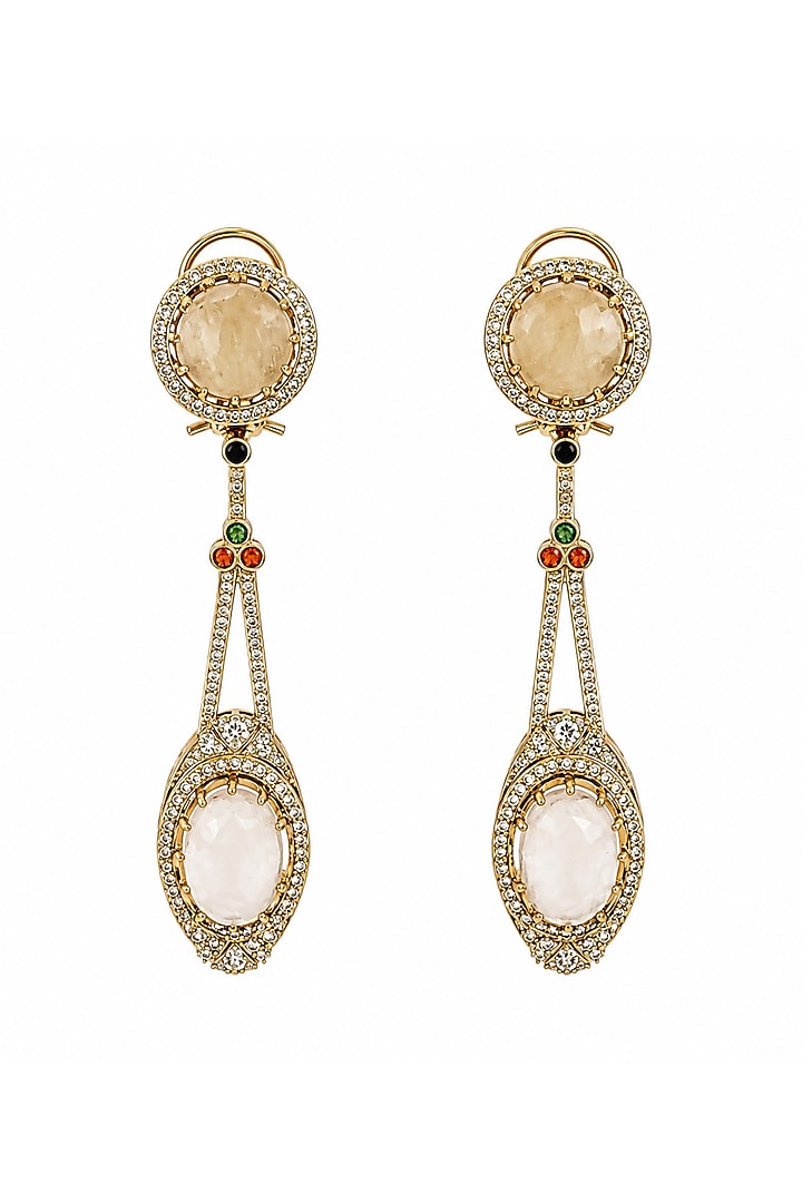 Gold Plated White & Champagne Stone Drop Earrings by Vivinia By Vidhi Mehra at Pernia's Pop Up Shop