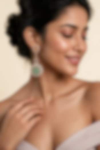 Gold Plated Blush Pink & Sage Green Stone Dangler Earrings by Vivinia By Vidhi Mehra at Pernia's Pop Up Shop