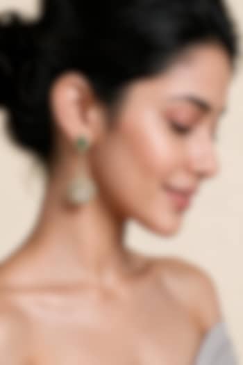 Gold Plated Emerald Green & Ivory Stone Dangler Earrings by Vivinia By Vidhi Mehra at Pernia's Pop Up Shop