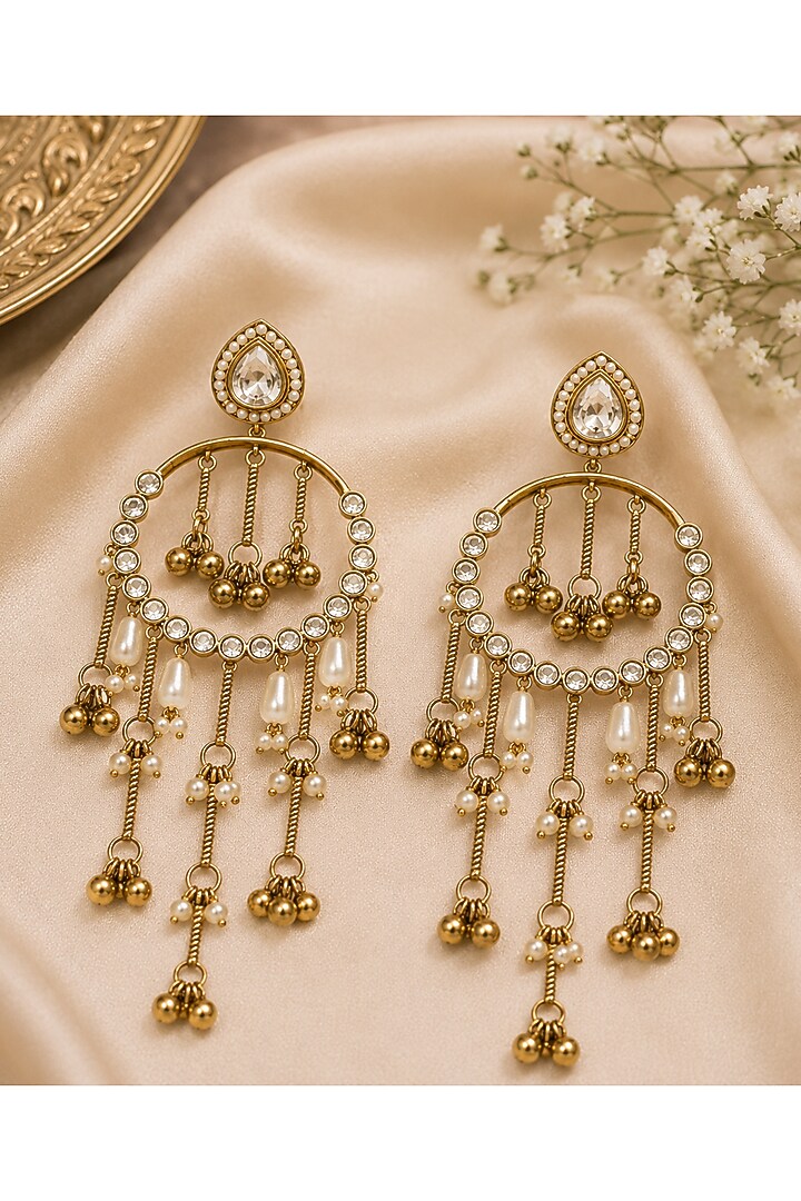 Gold Plated Kundan Polki & Pearl Drop Dangler Earrings by Vivinia By Vidhi Mehra at Pernia's Pop Up Shop
