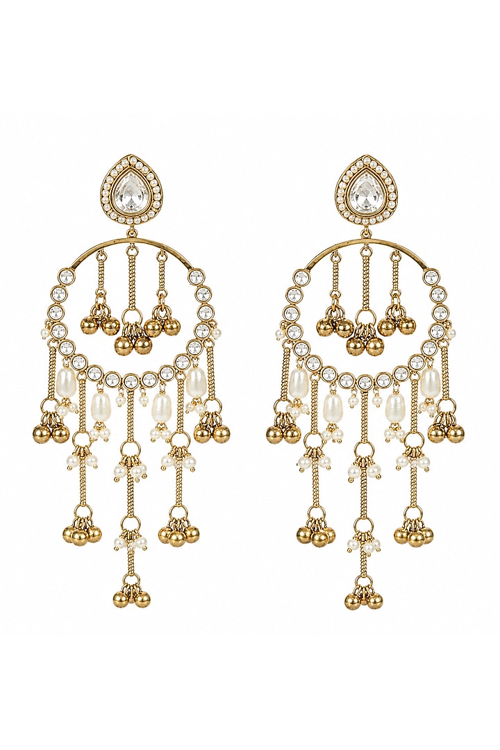 Gold Plated Kundan Polki & Pearl Drop Dangler Earrings by Vivinia By Vidhi Mehra at Pernia's Pop Up Shop