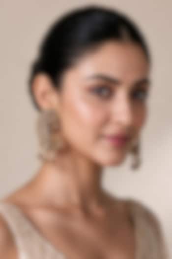 Gold Plated Ruby & Pearl Peacock Dangler Earrings by Vivinia By Vidhi Mehra at Pernia's Pop Up Shop