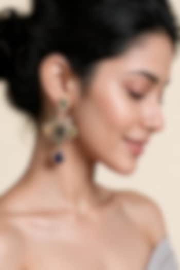Gold Plated Zircon & Multi-Colored Semi-Precious Stone Dangler Earrings by Vivinia By Vidhi Mehra at Pernia's Pop Up Shop