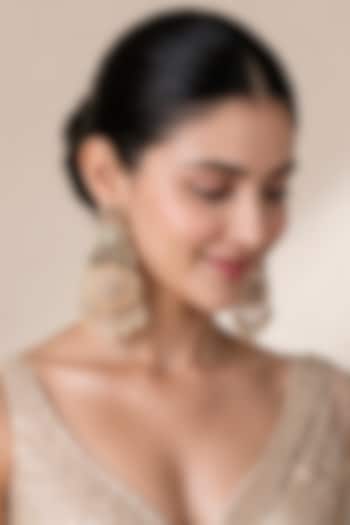 Gold Plated Kundan Polki & Pearl Floral Chandbali Earrings by Vivinia By Vidhi Mehra at Pernia's Pop Up Shop