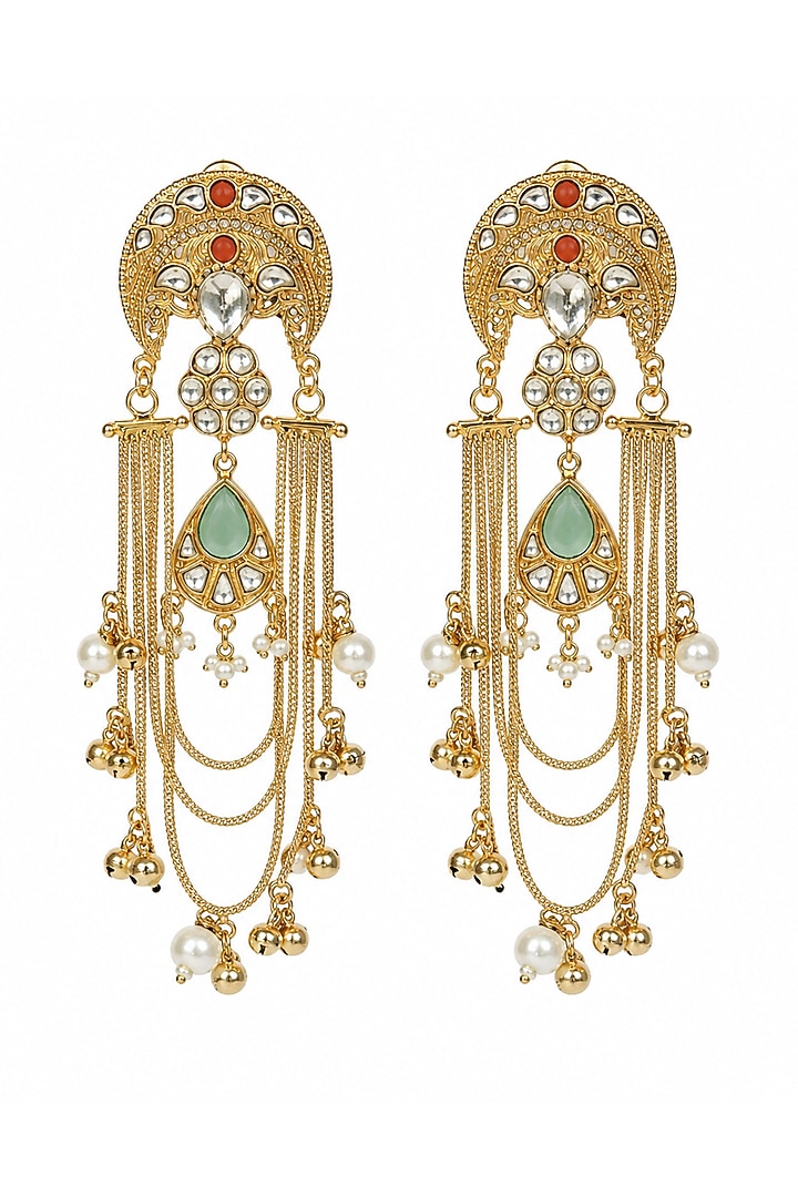Gold Plated Kundan Polki & Pearl Dangler Earrings by Vivinia By Vidhi Mehra at Pernia's Pop Up Shop