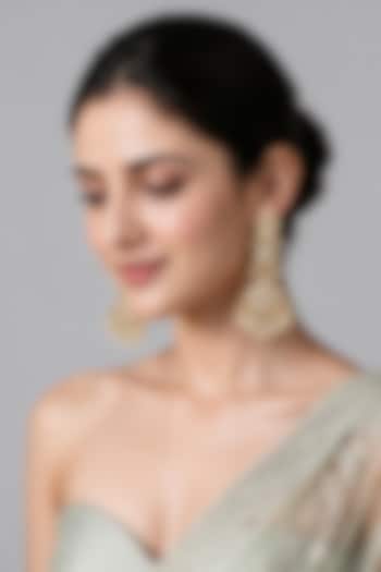 Gold Plated Kundan Polki & Pearl Drop Jadau Dangler Earrings by Vivinia By Vidhi Mehra at Pernia's Pop Up Shop