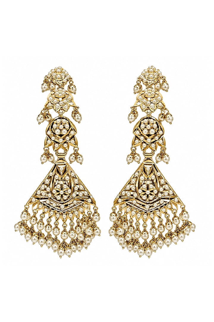 Gold Plated Kundan Polki & Pearl Drop Jadau Dangler Earrings by Vivinia By Vidhi Mehra at Pernia's Pop Up Shop
