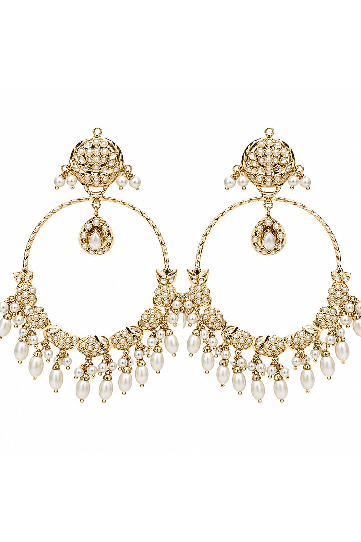 Gold Plated Pearl Motifs Jadau Floral Chandbali Earrings by Vivinia By Vidhi Mehra at Pernia's Pop Up Shop