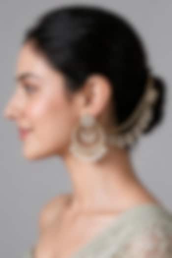 Gold Plated Kundan Polki & Pearl Floral Chandbali Earrings by Vivinia By Vidhi Mehra at Pernia's Pop Up Shop