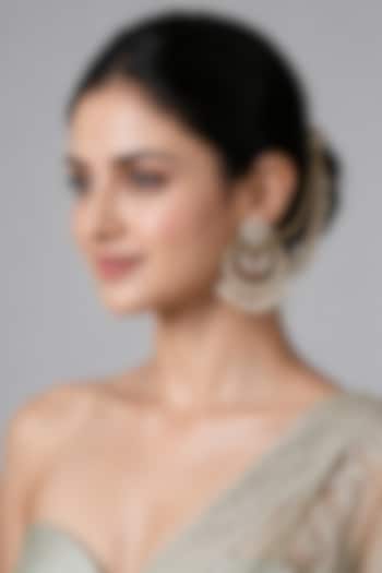 Gold Plated Kundan Polki & Pearl Floral Chandbali Earrings by Vivinia By Vidhi Mehra at Pernia's Pop Up Shop
