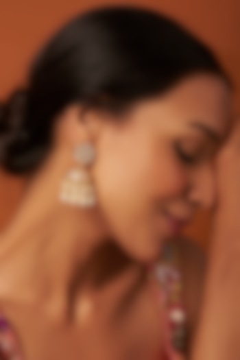 Gold Finish Kundan & Pearl Jhumka Earrings by Vivinia By Vidhi Mehra at Pernia's Pop Up Shop