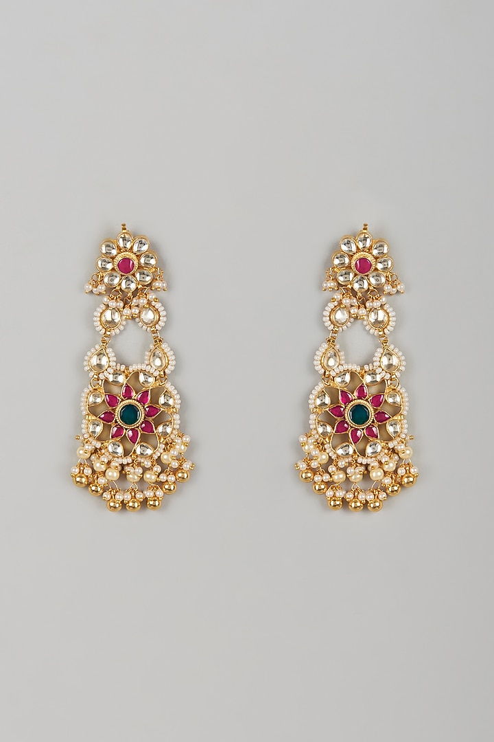 Gold Finish Kundan Polki Dangler Earrings by Vivinia By Vidhi Mehra at Pernia's Pop Up Shop