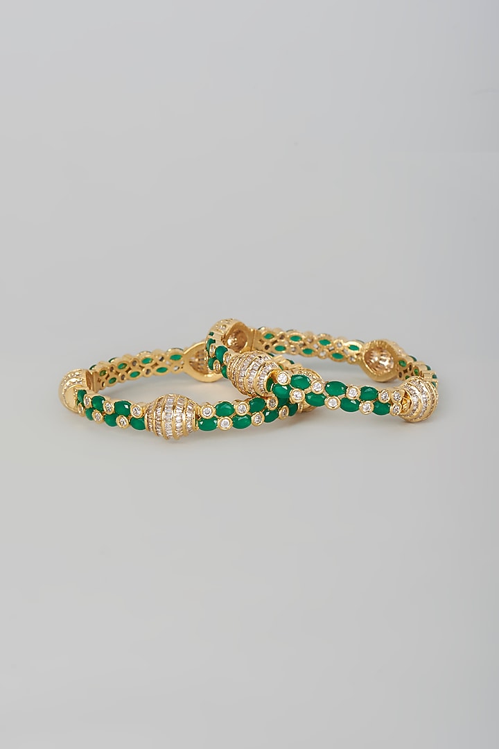 Two Tone Finish Green Onyx Bangles (Set of 2) by Vivinia By Vidhi Mehra at Pernia's Pop Up Shop