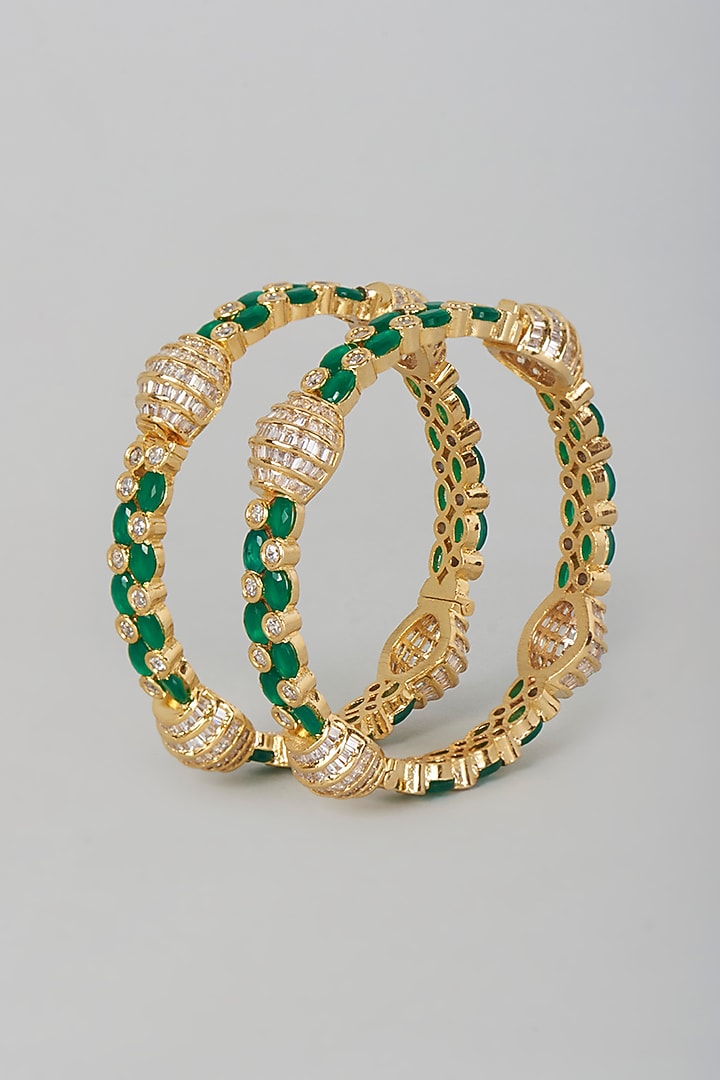 Two Tone Finish Green Onyx Bangles (Set of 2) by Vivinia By Vidhi Mehra at Pernia's Pop Up Shop