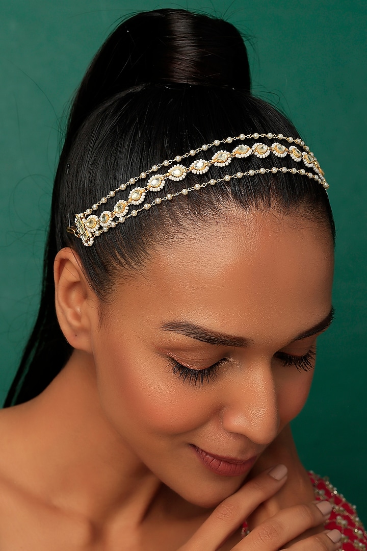 Gold Finish Kundan Polki Headpiece by Vivinia By Vidhi Mehra at Pernia's Pop Up Shop