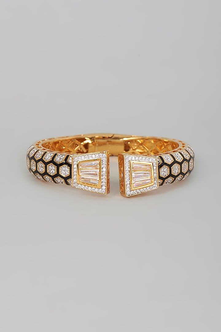 Gold Finish Zircons Openable Enameled Kada by Vivinia By Vidhi Mehra at Pernia's Pop Up Shop