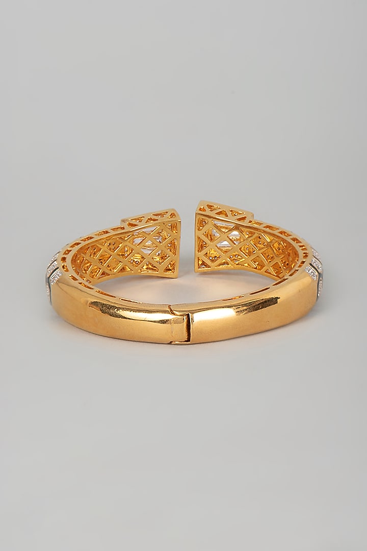 Gold Finish Zircons Openable Enameled Kada by Vivinia By Vidhi Mehra at Pernia's Pop Up Shop