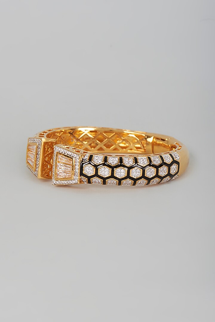 Gold Finish Zircons Openable Enameled Kada by Vivinia By Vidhi Mehra at Pernia's Pop Up Shop