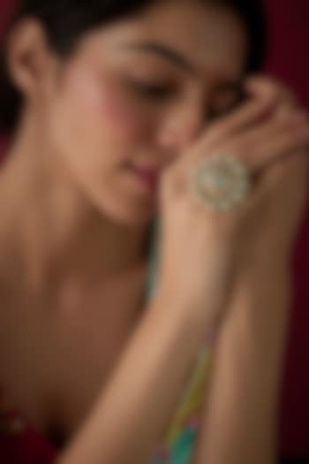 Gold Finish Kundan Polki & Pearl Ring by Vivinia By Vidhi Mehra at Pernia's Pop Up Shop