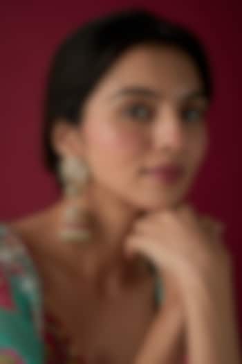 Gold Finish Kundan Polki & Beaded Jhumka Earrings by Vivinia By Vidhi Mehra at Pernia's Pop Up Shop