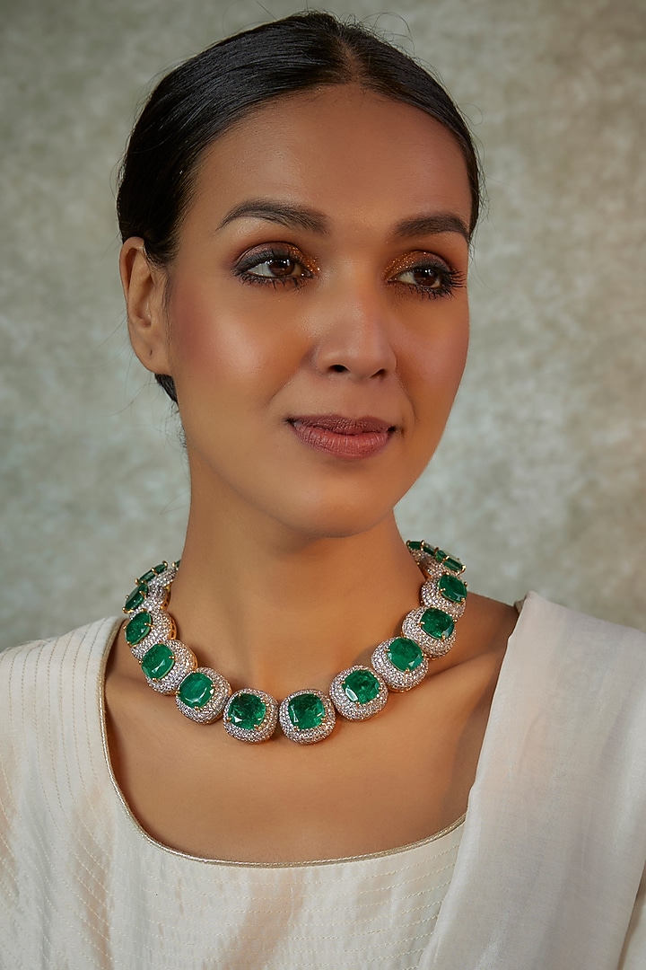 White Finish Zircon Choker Necklace by Vivinia By Vidhi Mehra at Pernia's Pop Up Shop