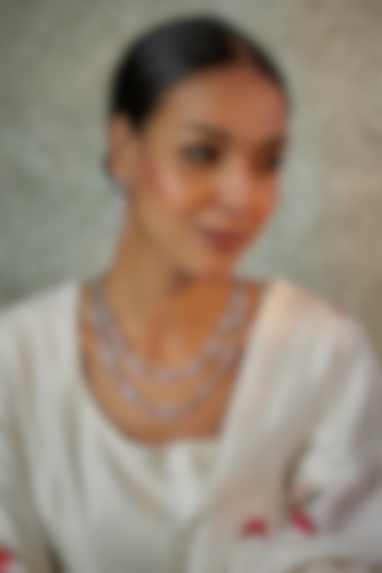 White Finish Zircon Long Necklace Set by Vivinia By Vidhi Mehra at Pernia's Pop Up Shop