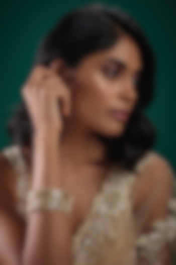 Gold Finish Kundan Polki & Beaded Meenakari Bangles (Set Of 2) by Vivinia By Vidhi Mehra at Pernia's Pop Up Shop