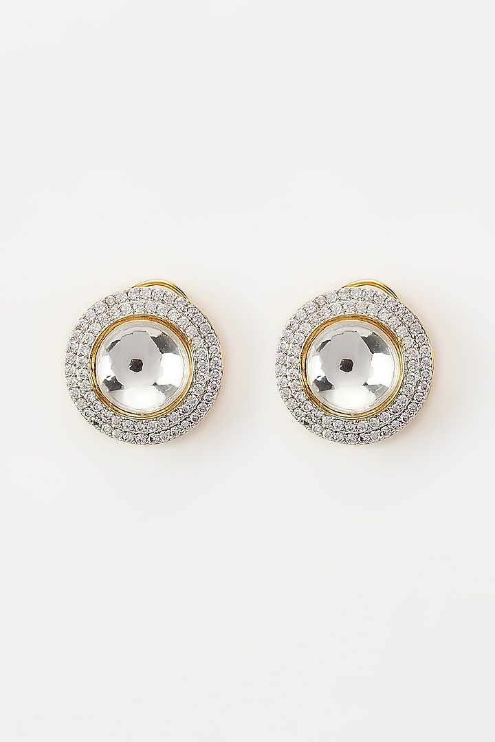 White Rhodium Finish Zircon & Pearl Stud Earrings by Vivinia By Vidhi Mehra at Pernia's Pop Up Shop