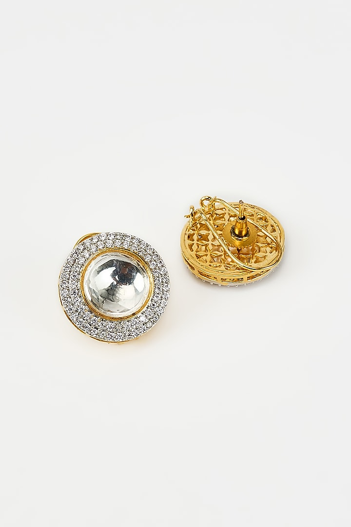 White Rhodium Finish Zircon & Pearl Stud Earrings by Vivinia By Vidhi Mehra at Pernia's Pop Up Shop