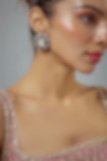 White Rhodium Finish Zircon Stud Earrings by Vivinia By Vidhi Mehra at Pernia's Pop Up Shop