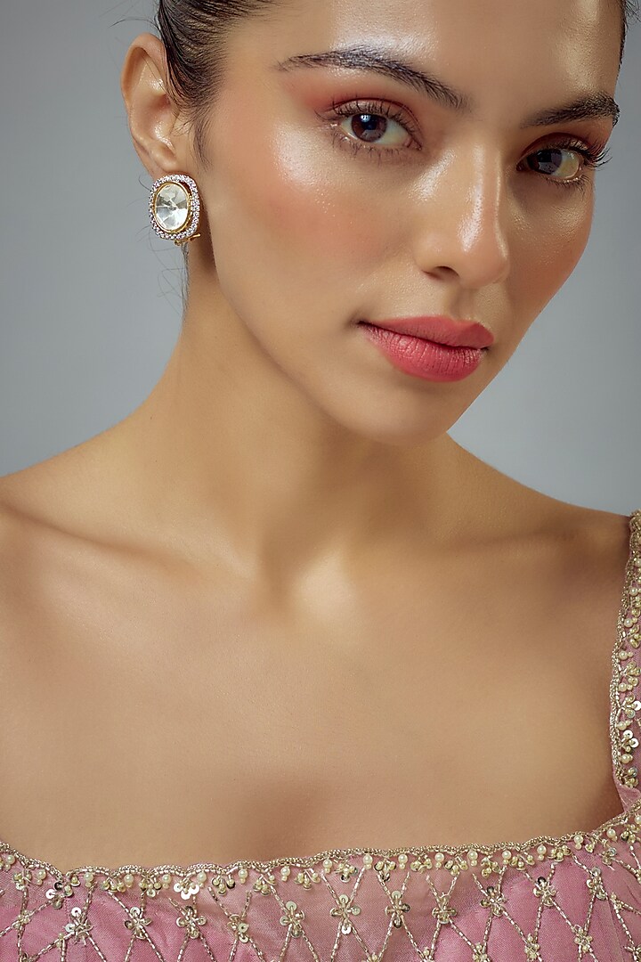 White Rhodium Finish Zircon & Pearl Stud Earrings by Vivinia By Vidhi Mehra at Pernia's Pop Up Shop