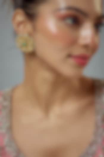 Gold Finish Kundan Polki Stud Earrings by Vivinia By Vidhi Mehra at Pernia's Pop Up Shop