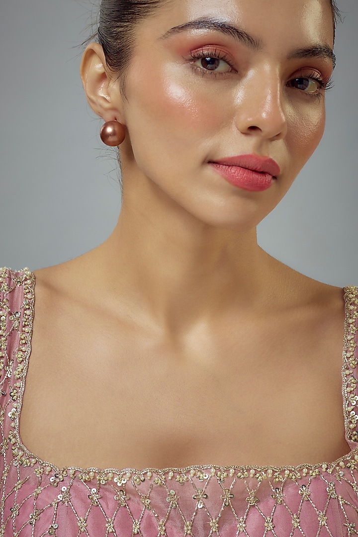 Gold Finish Ruby Pearl Stud Earrings by Vivinia By Vidhi Mehra at Pernia's Pop Up Shop