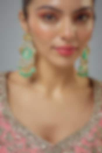 Gold Finish Kundan Polki & Pearl Jhumka Earrings by Vivinia By Vidhi Mehra at Pernia's Pop Up Shop