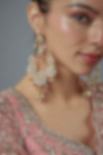 Gold Finish Kundan Polki & Pearl Dangler Earrings by Vivinia By Vidhi Mehra at Pernia's Pop Up Shop