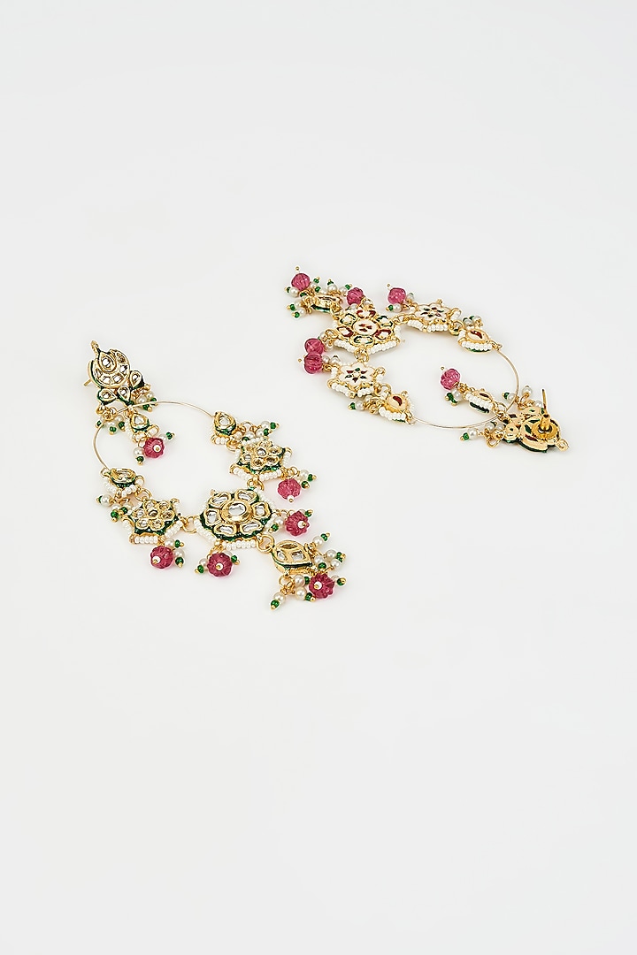 Gold Finish Kundan Polki & Pearl Dangler Earrings by Vivinia By Vidhi Mehra at Pernia's Pop Up Shop