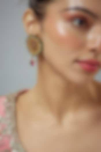 Gold Finish Kundan Polki & Pearl Dangler Earrings by Vivinia By Vidhi Mehra at Pernia's Pop Up Shop