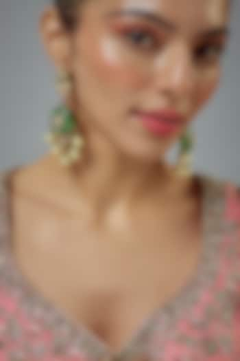 Gold Finish Kundan Polki & Pearl Dangler Earrings by Vivinia By Vidhi Mehra at Pernia's Pop Up Shop