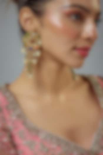 Gold Finish Kundan Polki & Pearl Dangler Earrings by Vivinia By Vidhi Mehra at Pernia's Pop Up Shop