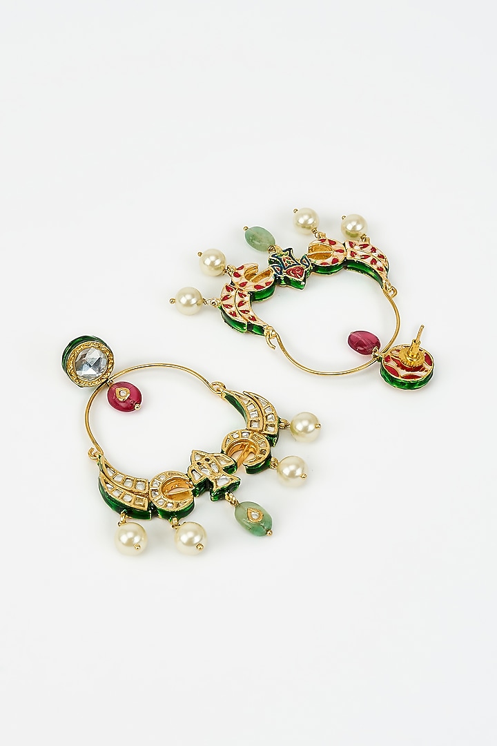 Gold Finish Kundan Polki & Pearl Dangler Earrings by Vivinia By Vidhi Mehra at Pernia's Pop Up Shop
