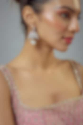 White Rhodium Finish Zircon Jhumka Earrings by Vivinia By Vidhi Mehra at Pernia's Pop Up Shop