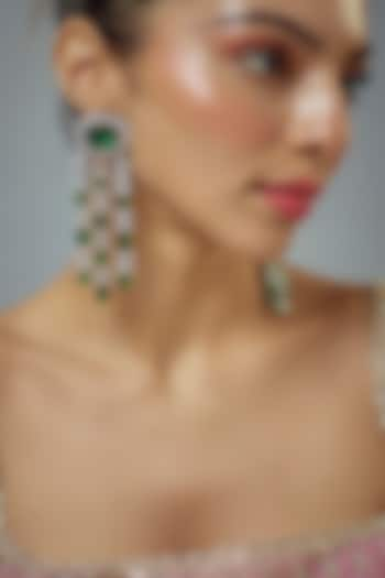 White Rhodium Finish Zircon Dangler Earrings by Vivinia By Vidhi Mehra at Pernia's Pop Up Shop