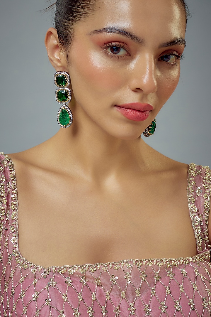 White Rhodium Finish Zircon Dangler Earrings by Vivinia By Vidhi Mehra at Pernia's Pop Up Shop