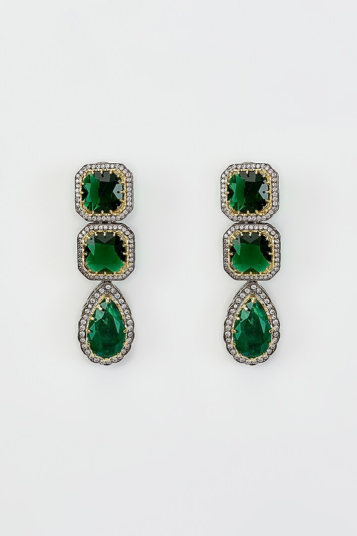 White Rhodium Finish Zircon Dangler Earrings by Vivinia By Vidhi Mehra at Pernia's Pop Up Shop