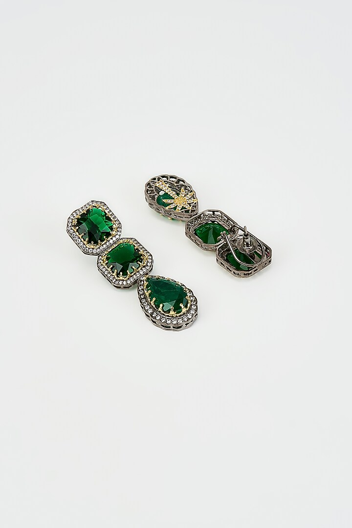 White Rhodium Finish Zircon Dangler Earrings by Vivinia By Vidhi Mehra at Pernia's Pop Up Shop
