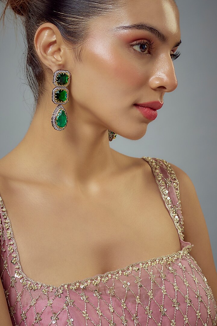 White Rhodium Finish Zircon Dangler Earrings by Vivinia By Vidhi Mehra at Pernia's Pop Up Shop