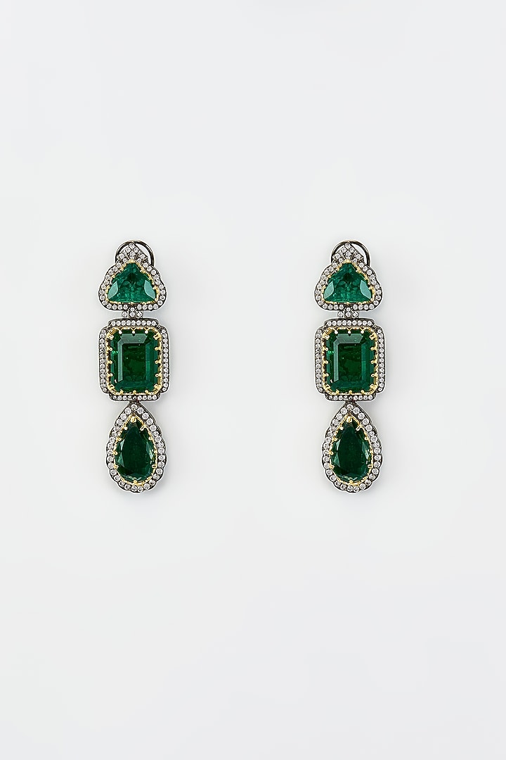 White Rhodium Finish Zircon Dangler Earrings by Vivinia By Vidhi Mehra at Pernia's Pop Up Shop